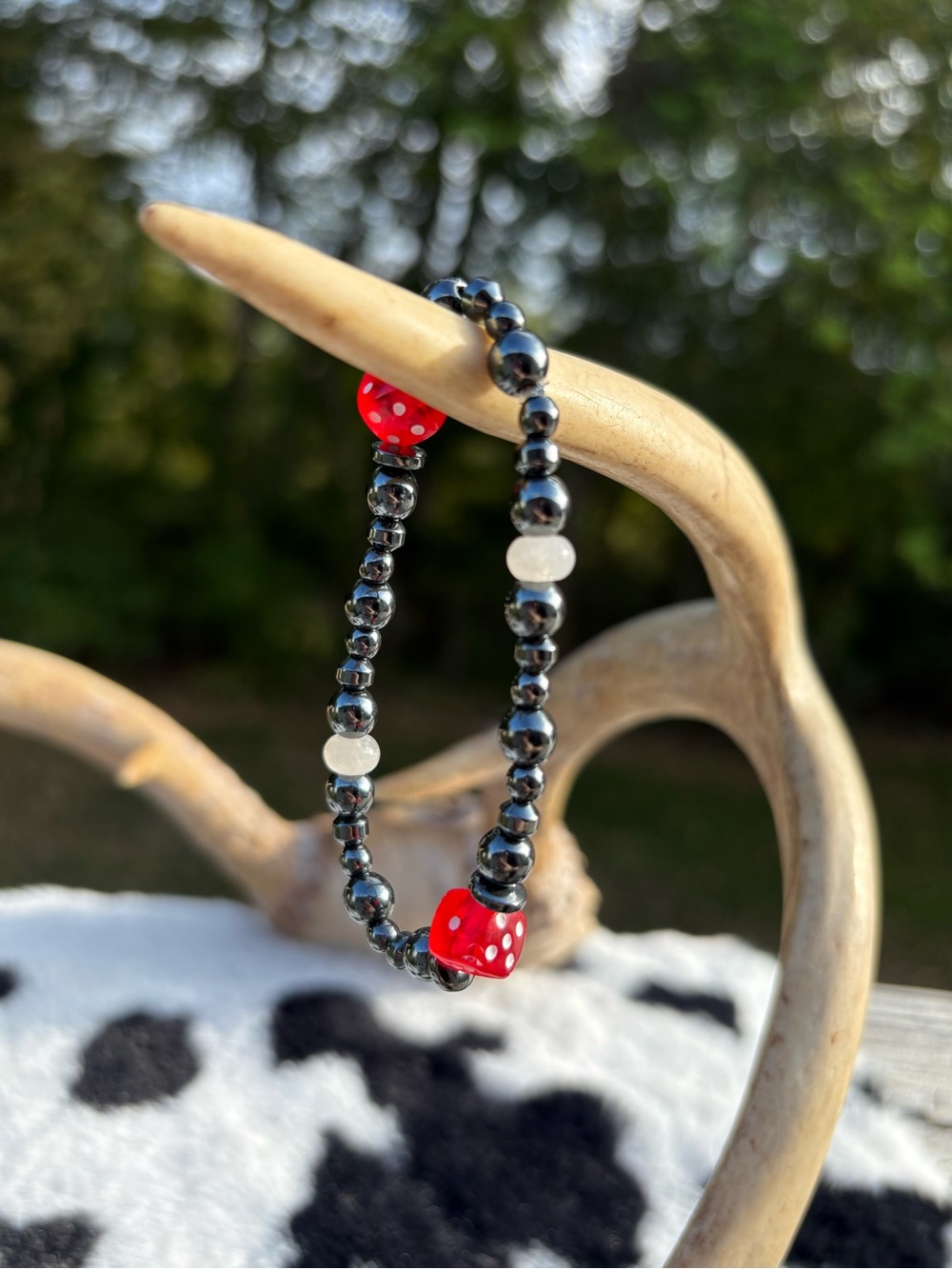 Red Dice & Quartz Stretch Bracelet